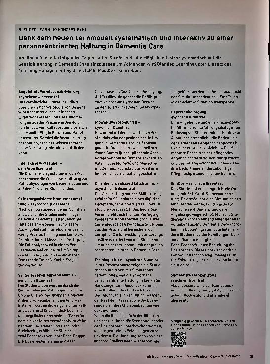 Vorschauseite 1: Unter dem neuen Lernmodell systematisch und interaktiv zu einer personenzentrierten Haltung in der Demenzpflege