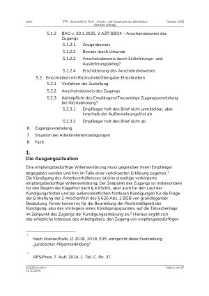 Vorschauseite 2: Aktuelle Rechtsfragen des Zugangs und der Zustellung von Kündigungen im Arbeitsrecht