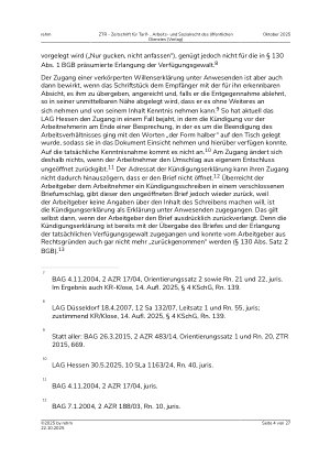 Vorschauseite 4: Aktuelle Rechtsfragen des Zugangs und der Zustellung von Kündigungen im Arbeitsrecht