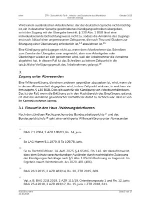 Vorschauseite 5: Aktuelle Rechtsfragen des Zugangs und der Zustellung von Kündigungen im Arbeitsrecht