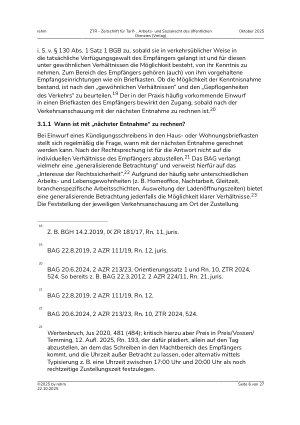 Vorschauseite 6: Aktuelle Rechtsfragen des Zugangs und der Zustellung von Kündigungen im Arbeitsrecht