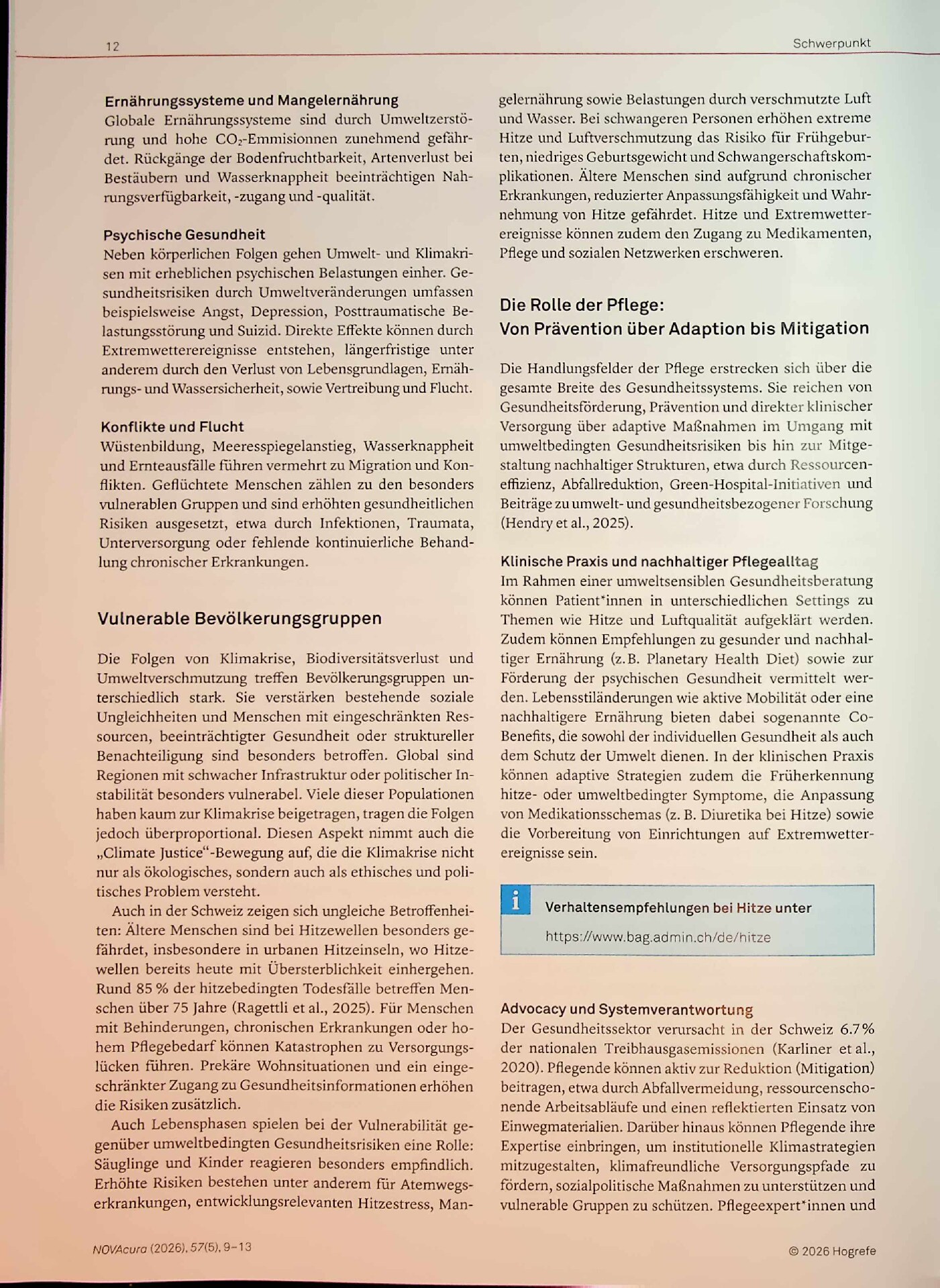 Vorschauseite 4: Planetary Health und der Beitrag der Pflege: Verantwortung, Chancen, Handlungsräume