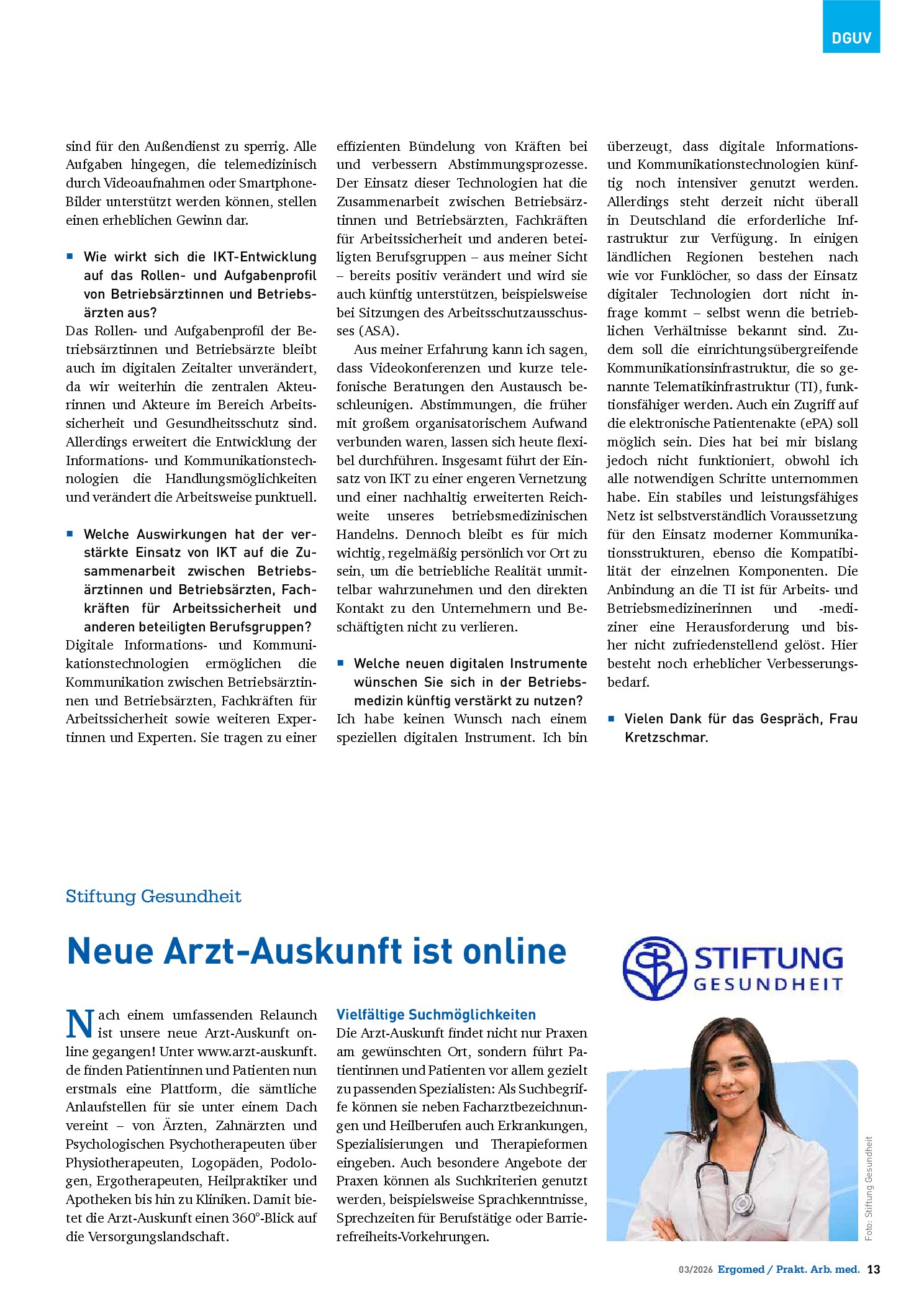 Vorschauseite 3: Neue Wege in der betriebsärztlichen Betreuung