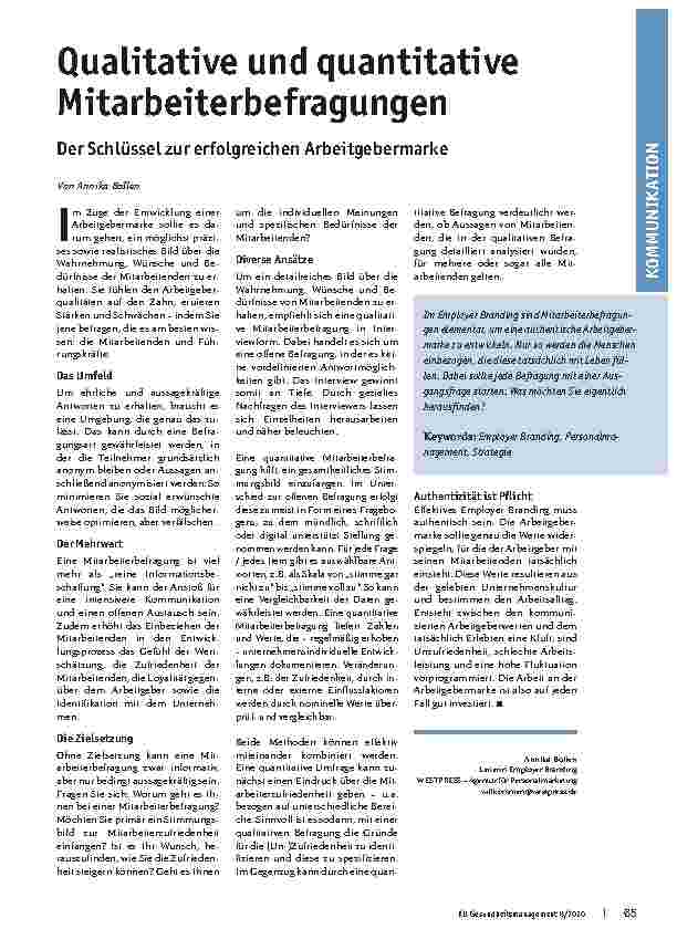Vorschauseite 1: Qualitative und quantitative Mitarbeiterbefragungen: Der Schlüssel zur erfolgreichen Arbeitgebermarke
