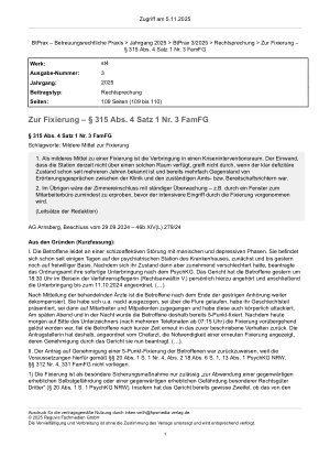 Vorschauseite 1: Zur Fixierung – § 315 Abs. 4 Satz 1 Nr. 3 FamFG