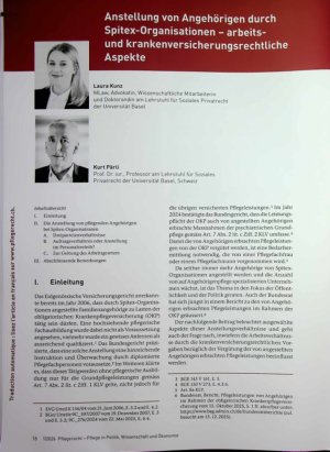 Vorschauseite 1: Anstellung von Angehörigen durch Spitex-Organisationen - arbeitsund krankenversicherungsrechtliche Aspekte