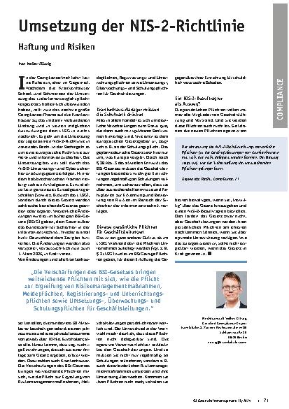 Vorschauseite 1: Umsetzung der NIS-2-Richtlinie: Haftung und Risiken