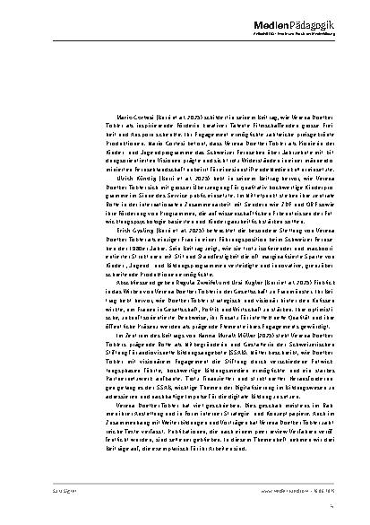 Vorschauseite 4: Editorial: In Gedenken an die visionäre Fernsehpionierin Verena Doelker-Tobler
