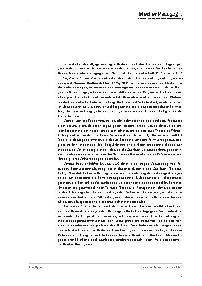 Vorschauseite 5: Editorial: In Gedenken an die visionäre Fernsehpionierin Verena Doelker-Tobler