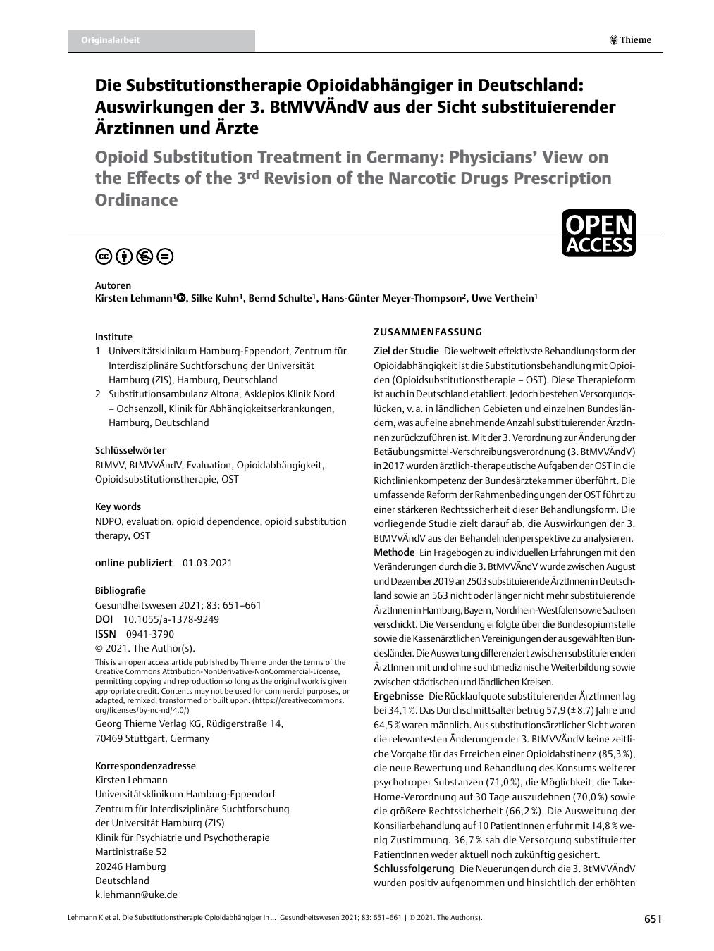Vorschauseite 1: Die Substitutionstherapie Opioidabhängiger in Deutschland: Auswirkungen der 3. BtMVVÄndV aus der Sicht substituierender Ärztinnen und Ärzte