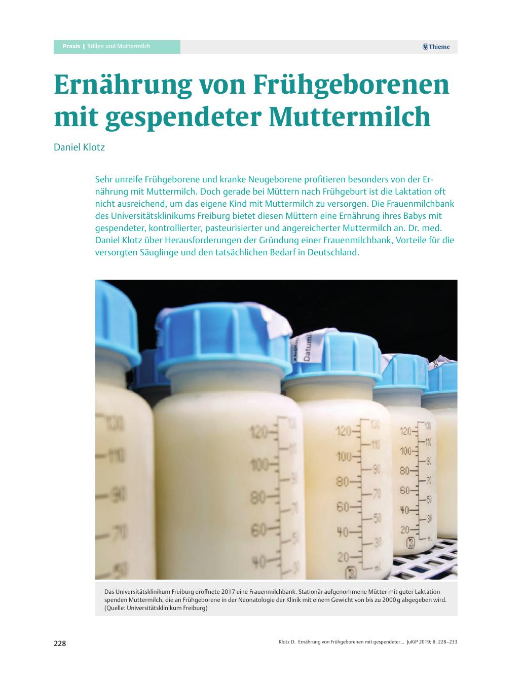 Vorschauseite 1: Ernährung von Frühgeborenen mit gespendeter Muttermilch