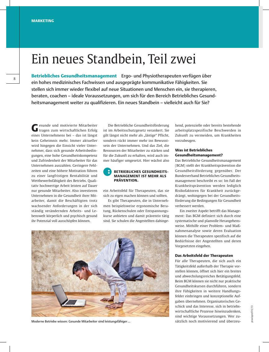 Vorschauseite 1: Betriebliches Gesundheitsmanagement? Ein neues Standbein, Teil zwei