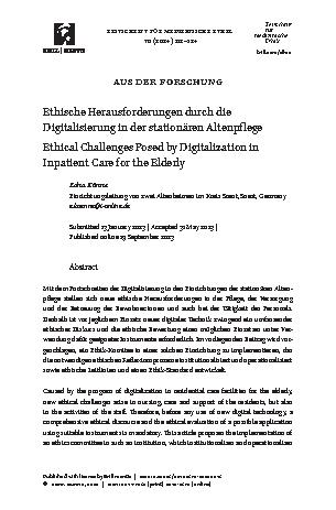Vorschauseite 1: Ethische Herausforderungen durch die Digitalisierung in der stationären Altenpflege
