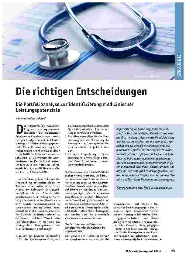 Vorschauseite 1: Die richtigen Entscheidungen: Die Portfolioanalyse zur Identifizierung medizinischer Leistungspotenziale