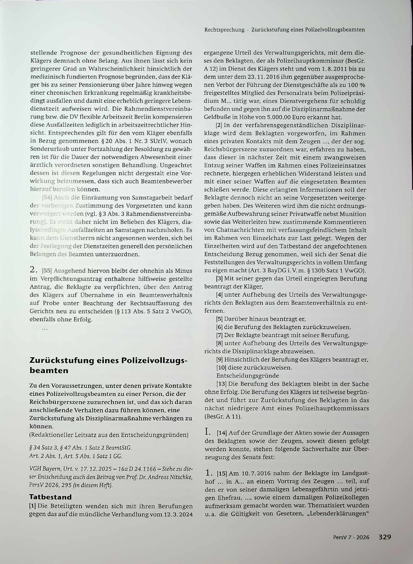 Vorschauseite 1: Zurückstufung eines Polizeivollzugsbeamten