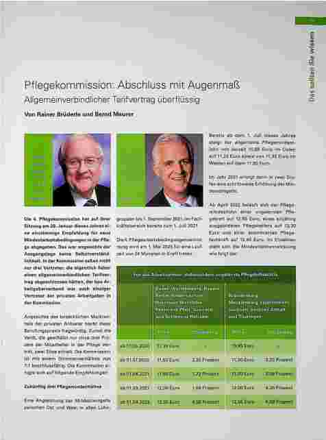 Vorschauseite 1: Pflegekommission: Abschluss mit Augenmaß. Allgemeinverbindlicher Tarifvertrag überflüssig.