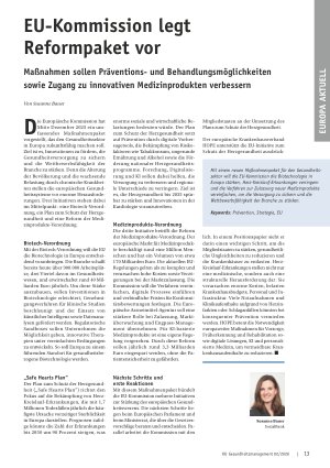 Vorschauseite 1: EU-Kommission legt Reformpaket vor Maßnahmen sollen Präventionsund Behandlungsmöglichkeiten sowie Zugang zu innovativen Medizinprodukten verbessern