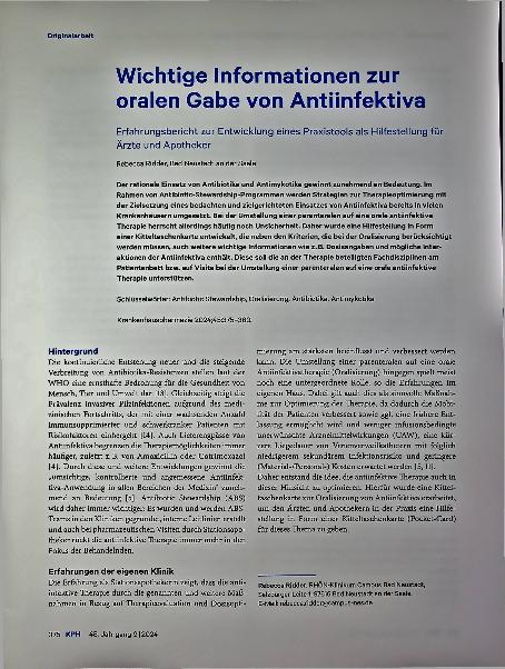 Vorschauseite 1: Wichtige Informationen zur oralen Gabe von Antiinfektiva