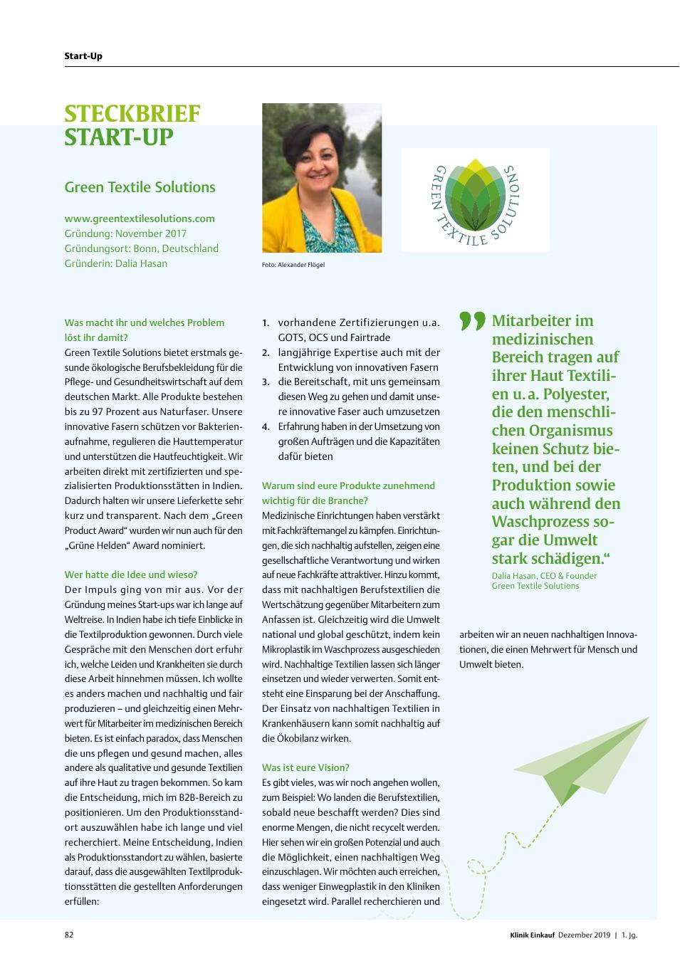 Vorschauseite 1: Steckbrief Start-Up: Green Textile Solutions