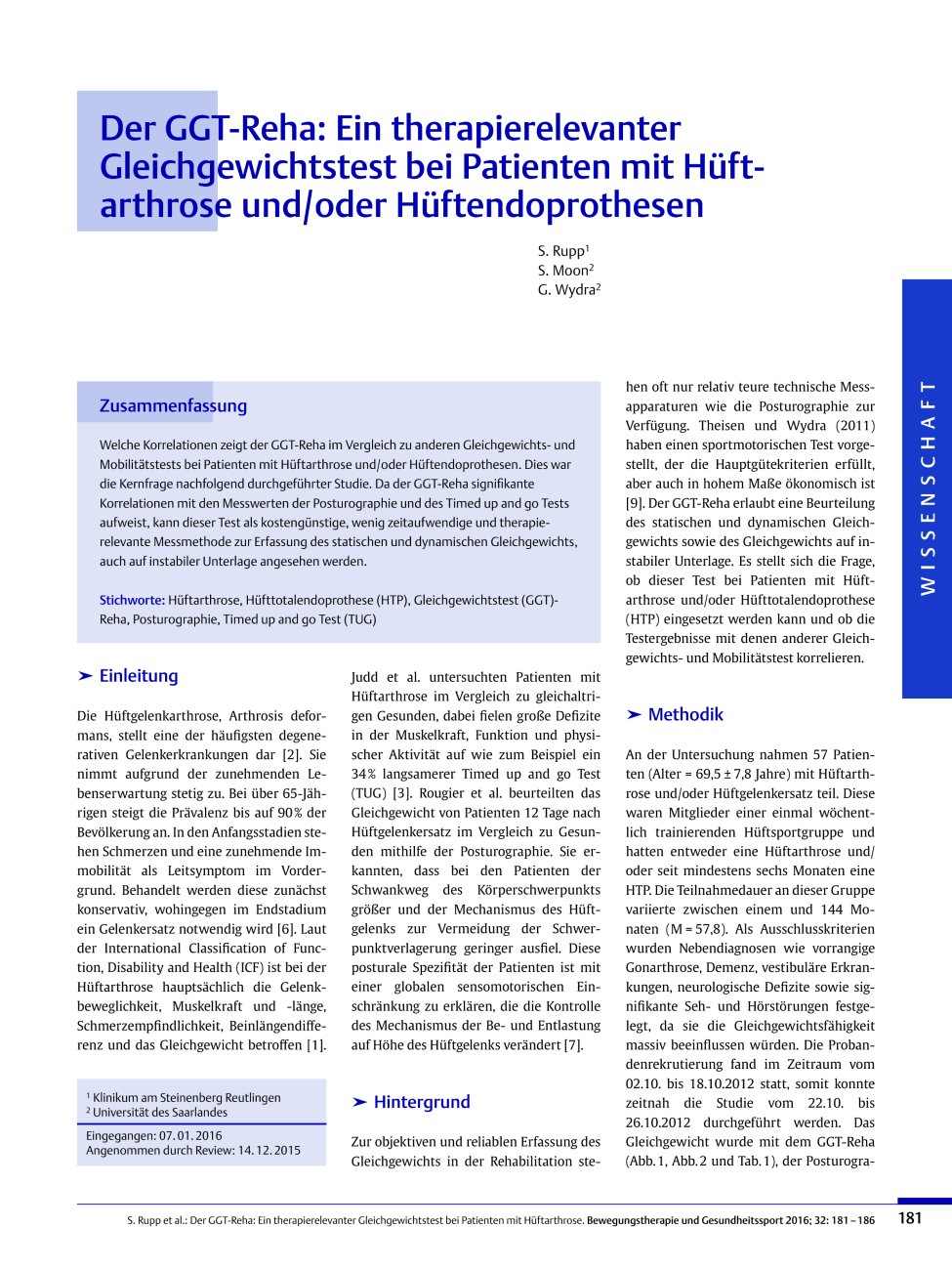 Vorschauseite 1: Der GGT-Reha: Ein therapierelevanter Gleichgewichtstest bei Patienten mit Hüftarthrose und/oder Hüftendoprothesen