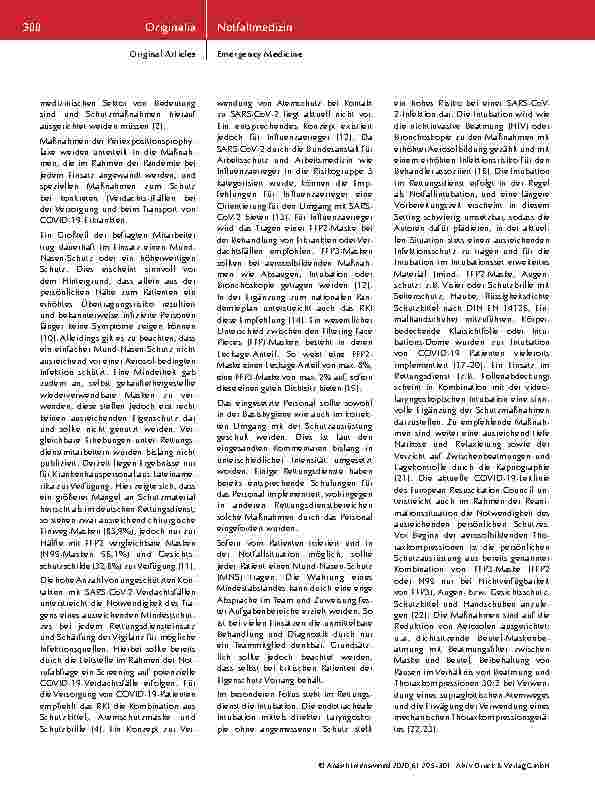 Vorschauseite 6: Gesundheitsschutz und persönliche Sicherheit am Arbeitsplatz während der SARS-CoV-2-Pandemie. Eine deutschlandweite Erhebung im Notarztund Rettungsdienst.