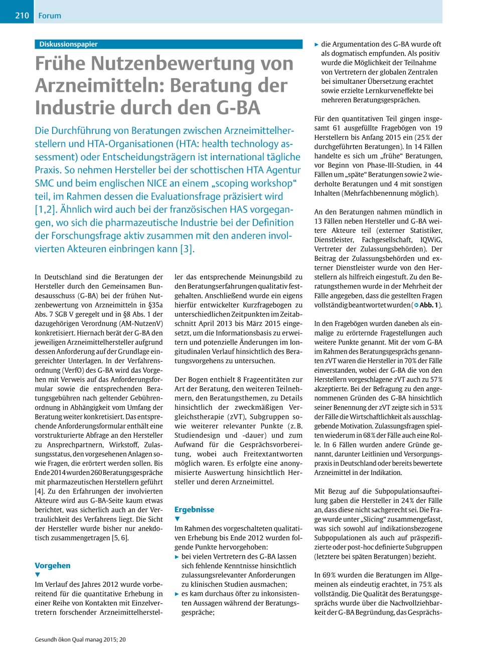 Vorschauseite 1: Diskussionspapier – Frühe Nutzenbewertung von Arzneimitteln: Beratung der Industrie durch den G-BA