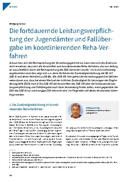 Vorschauseite 1: Die fortdauernde Leistungsverpflichtung der Jugendämter und Fallübergabe im koordinierenden Reha-Verfahren