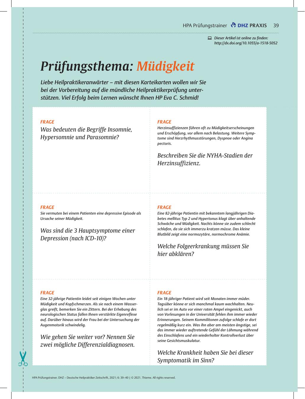 Vorschauseite 1: Prüfungsthema: Müdigkeit