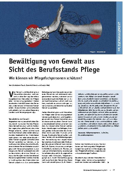 Vorschauseite 1: Bewältigung von Gewalt aus Sicht des Berufsstands Pflege Wie können wir Pflegefachpersonen schützen?