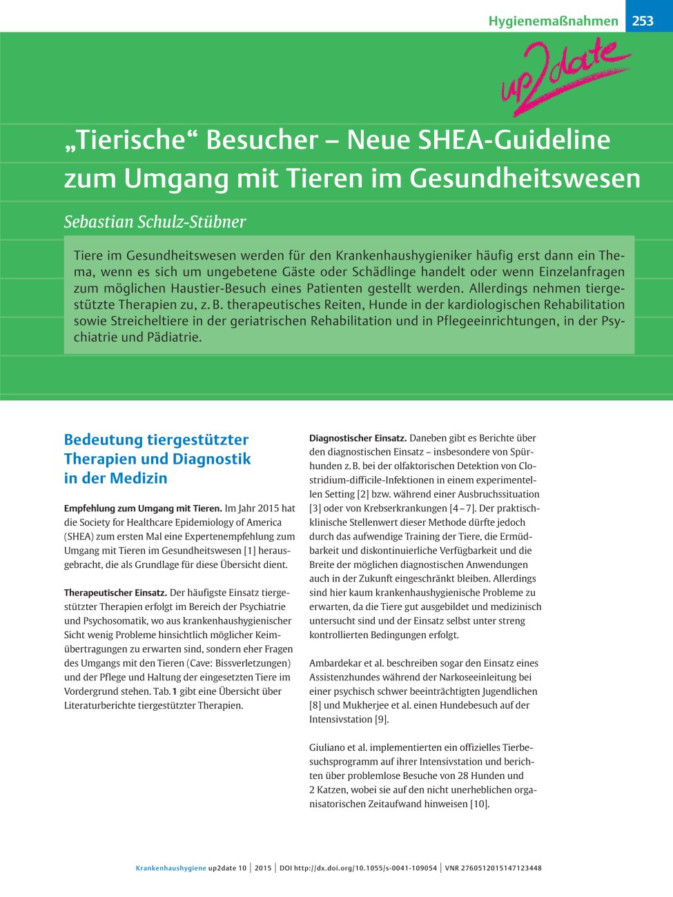 Vorschauseite 1: ?Tierische? Besucher ? Neue SHEA-Guideline zum Umgang mit Tieren im Gesundheitswesen