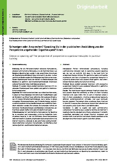Vorschauseite 1: Schweigen oder Ansprechen? Speaking Up in der praktischen Ausbildung aus der Perspektive angehender Ergotherapeut*innen