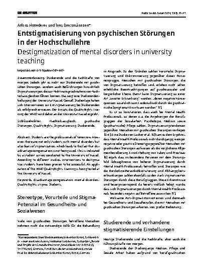 Vorschauseite 1: Entstigmatisierung von psychischen Störungen in der Hochschullehre