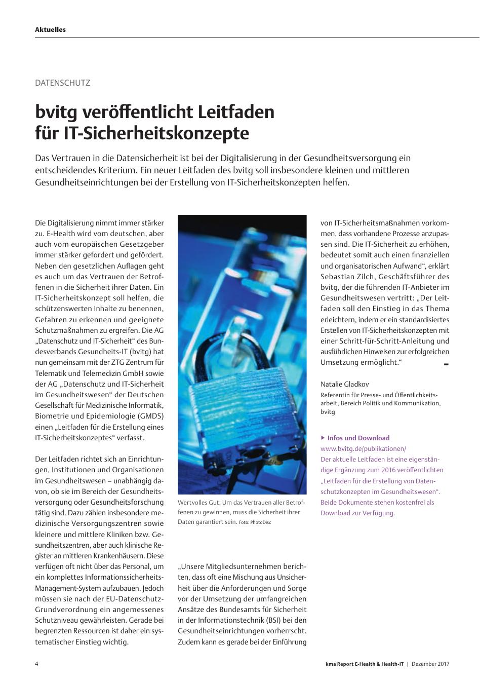 Vorschauseite 1: Datenschutz - bvitg veröffentlicht Leitfaden für IT-Sicherheitskonzepte