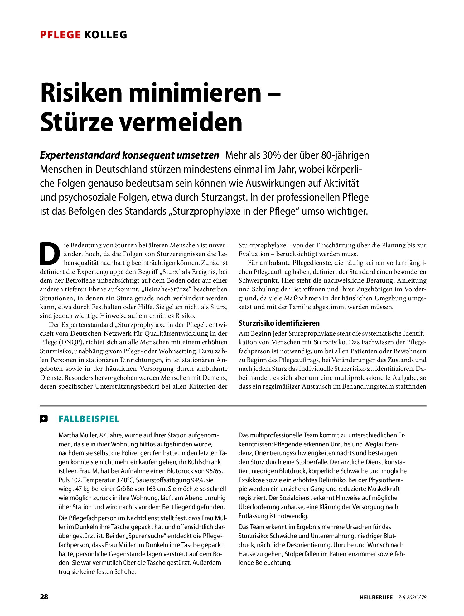 Vorschauseite 1: Risiken minimieren – Stürze vermeiden
