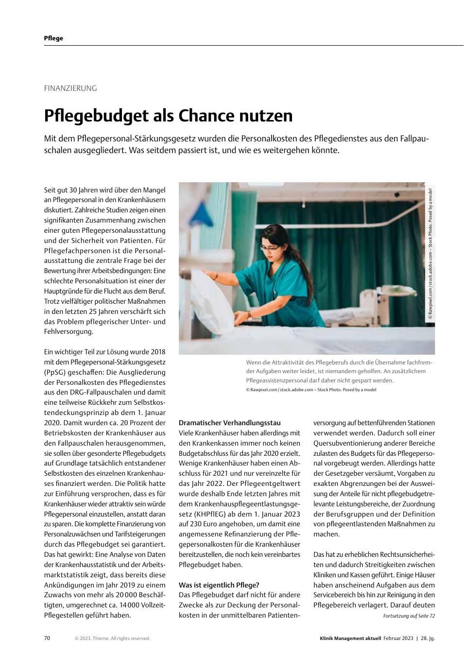 Vorschauseite 1: Finanzierung: Pflegebudget als Chance nutzen