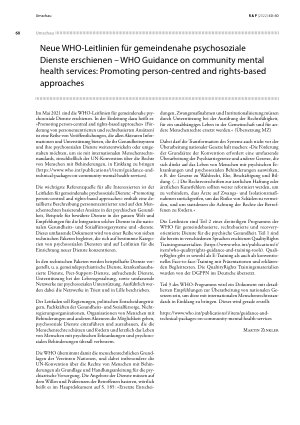 Vorschauseite 1: Neue WHO-Leitlinien für gemeindenahe psychosoziale Dienste erschienen – WHO Guidance on community mental health services: Promoting person-centred and rights-based approaches
