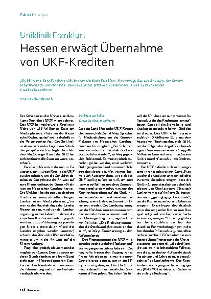 Vorschauseite 1: Hessen erwägt Übernahme von UKF-Krediten