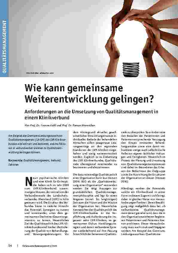Vorschauseite 1: Wie kann gemeinsame Weiterentwicklung gelingen? Anforderungen an die Umsetzung von Qualitätsmanagement in einem Klinikverbund