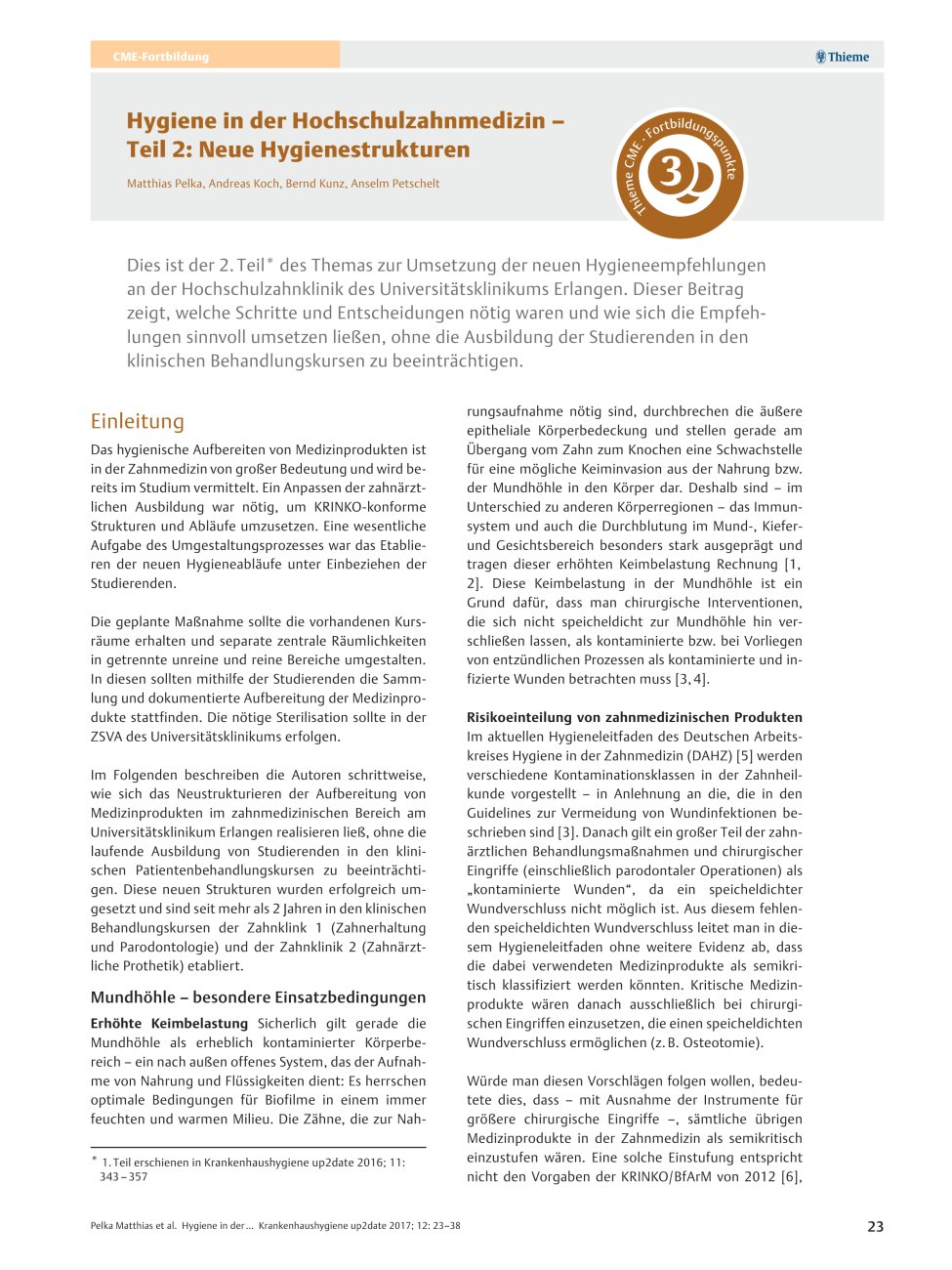 Vorschauseite 1: Hygiene in der Hochschulzahnmedizin ? Teil 2: Neue Hygienestrukturen