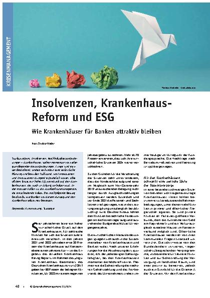 Vorschauseite 1: Insolvenzen, Krankenhausreform und ESG: Wie Krankenhäuser für Banken attraktiv bleiben