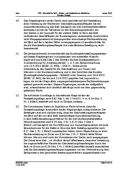 Vorschauseite 4: III. Personalvertretungsund Betriebsverfassungsrecht Verbot der Mitwirkung der Gleichstellungsbeauftragten an Amtshandlungen bei Selbstbetroffenheit