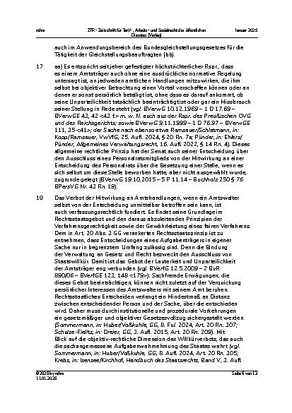 Vorschauseite 6: III. Personalvertretungsund Betriebsverfassungsrecht Verbot der Mitwirkung der Gleichstellungsbeauftragten an Amtshandlungen bei Selbstbetroffenheit