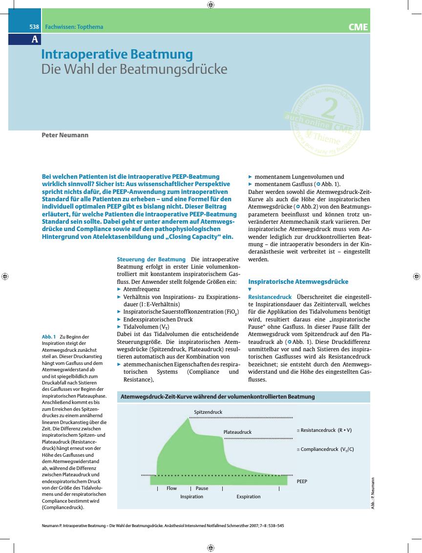 Vorschauseite 1: Die Wahl der Beatmungsdrücke