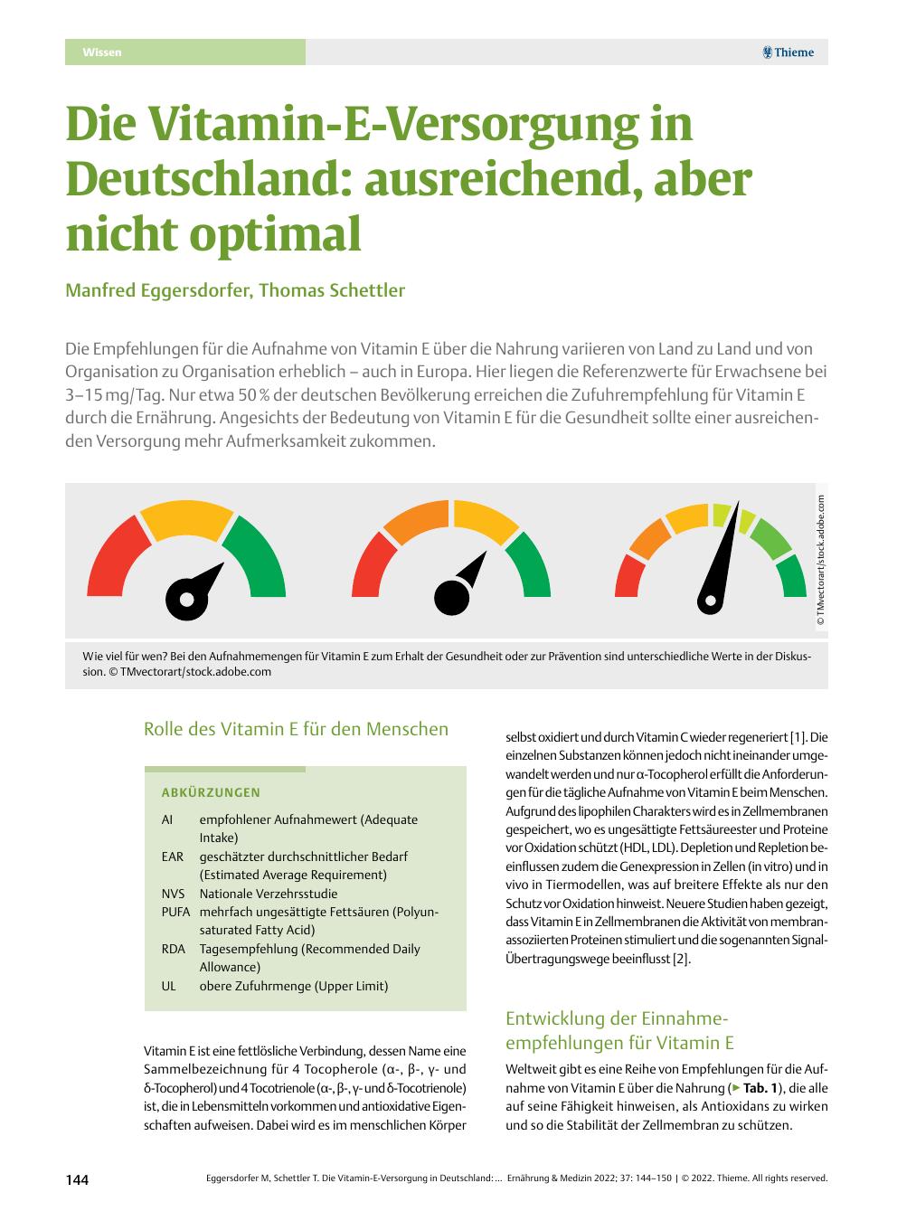 Vorschauseite 1: Die Vitamin-E-Versorgung in Deutschland: ausreichend, aber nicht optimal