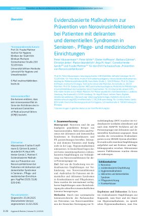 Vorschauseite 1: Evidenzbasierte Maßnahmen zur Prävention von Norovirusinfektionen bei Patienten mit deliranten und dementiellen Syndromen in Senioren-, Pflegeund medizinischen Einrichtungen