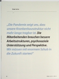 Vorschauseite 1: „Die Pandemie zeigt uns, dass unsere Krankenhausstruktur nicht mehr lange tragbar ist. Die Mitarbeitenden brauchen bessere Arbeitsstrukturen, psychosoziale Unterstützung und Persp…