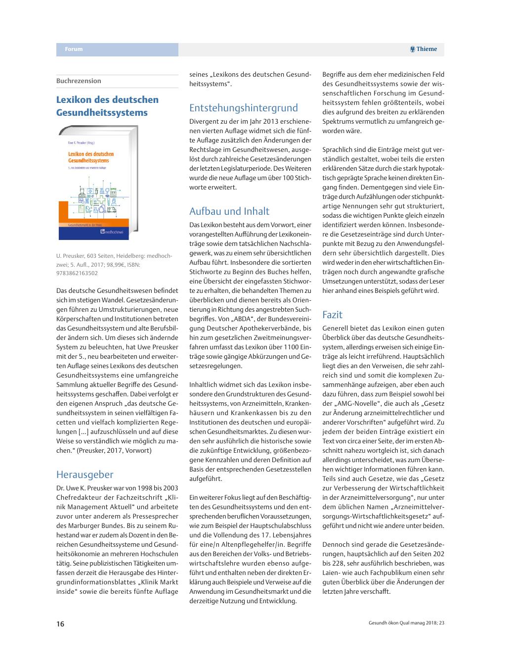 Vorschauseite 1: Buchrezension ? Lexikon des deutschen Gesundheitssystems