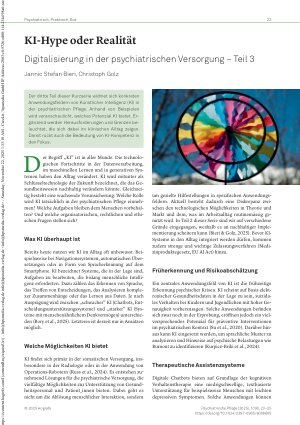 Vorschauseite 1: KI Hype oder Realität Digitalisierung in der psychiatrischen Versorgung – Teil 3