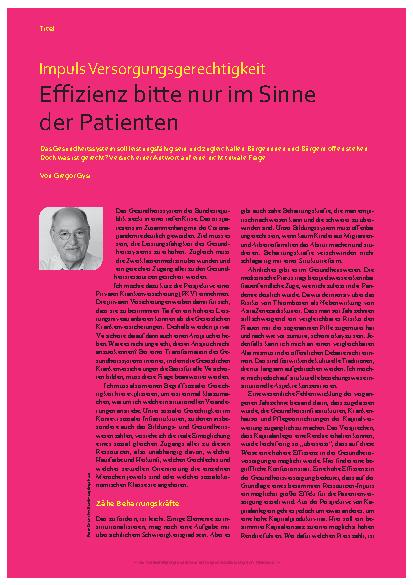 Vorschauseite 1: Impuls Versorgungsgerechtigkeit Effizienz bitte nur im Sinne der Patienten.