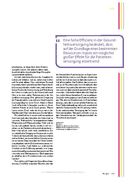 Vorschauseite 2: Impuls Versorgungsgerechtigkeit Effizienz bitte nur im Sinne der Patienten.